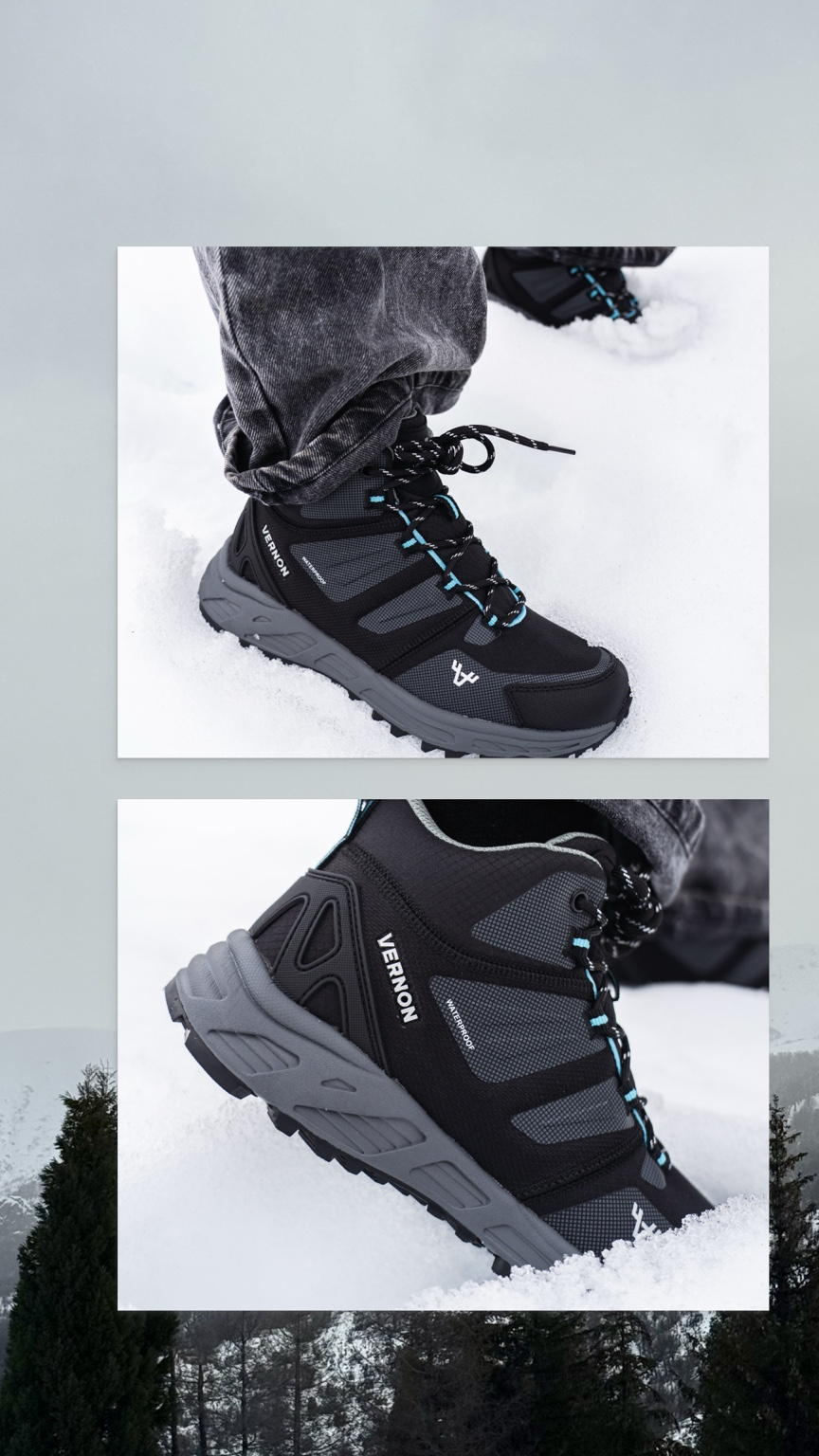 Composición original de zapatillas Vernon sobre nieve